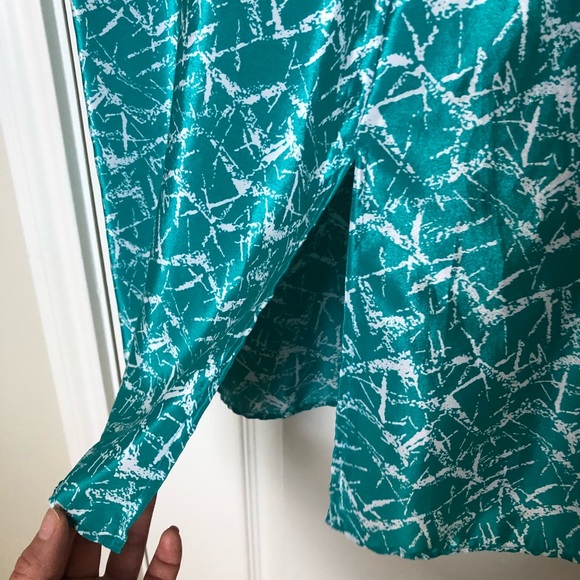 Vintage J.B. Too Teal Blue Green Patterned Midi Dress 18 Plus Size - Picture 10 of 11